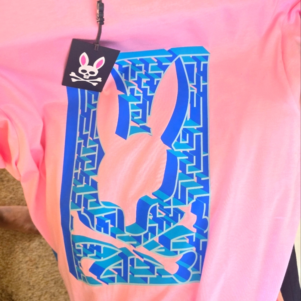 Psycho BUNNY Bright Pink Long Sleeve Tee with Geometric Bunny Design
